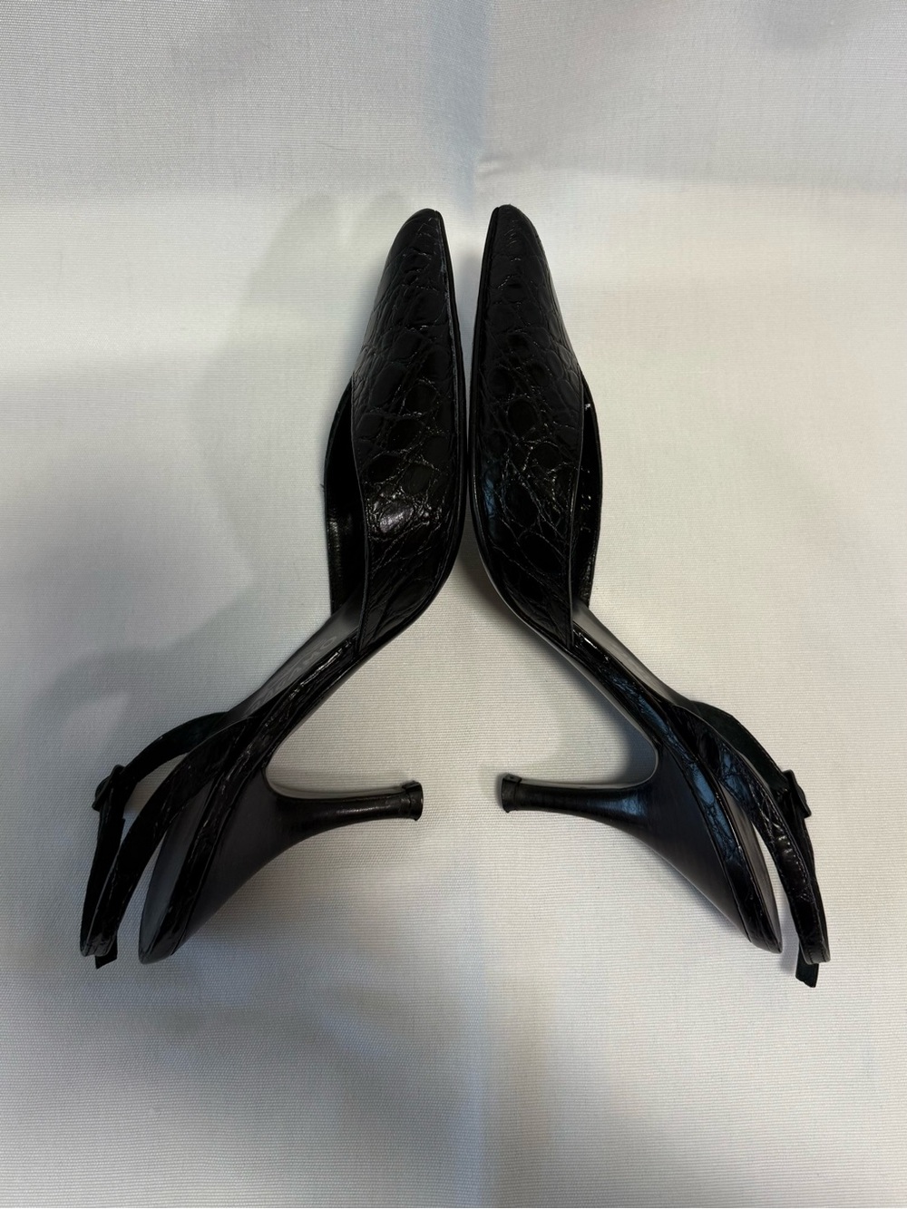 Salvatore Ferragamo Black Croc-Embossed Pointed Slingback Heels - Picture 4 of 5